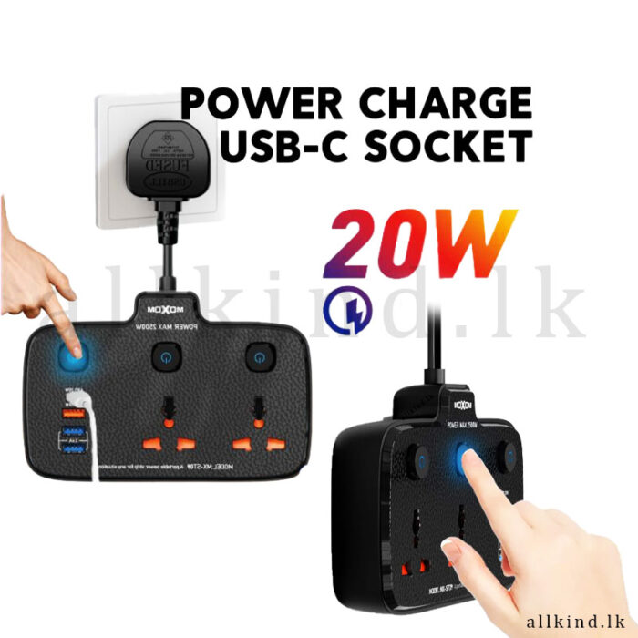 MOXOM Power Strip MX-ST09 6 IN 1 UK Home and Travel Power Strip 20w+18w