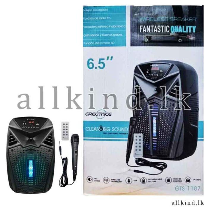 Original kts factory gts-1187 speaker 6.5 inch portable bt wireless speaker outdoor karaoke party speaker with wired microphone