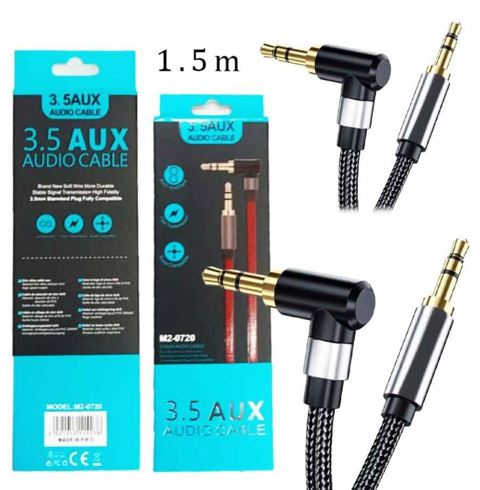 3.5mm Elbow Male-to-Male Cable ( M2-0720 ) Gold-Plated Audio line AUX line woven material three-core line can be used for audio Equipmen