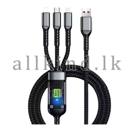 RECRSI 100W 3 in 1 Charging Cable CA-307 Product Description Specification Compatibility for iPhone, Android, Type-C Devices Maximum Output 100W Length 1.2 meters Charging Speed Super Fast Color Black CA 307